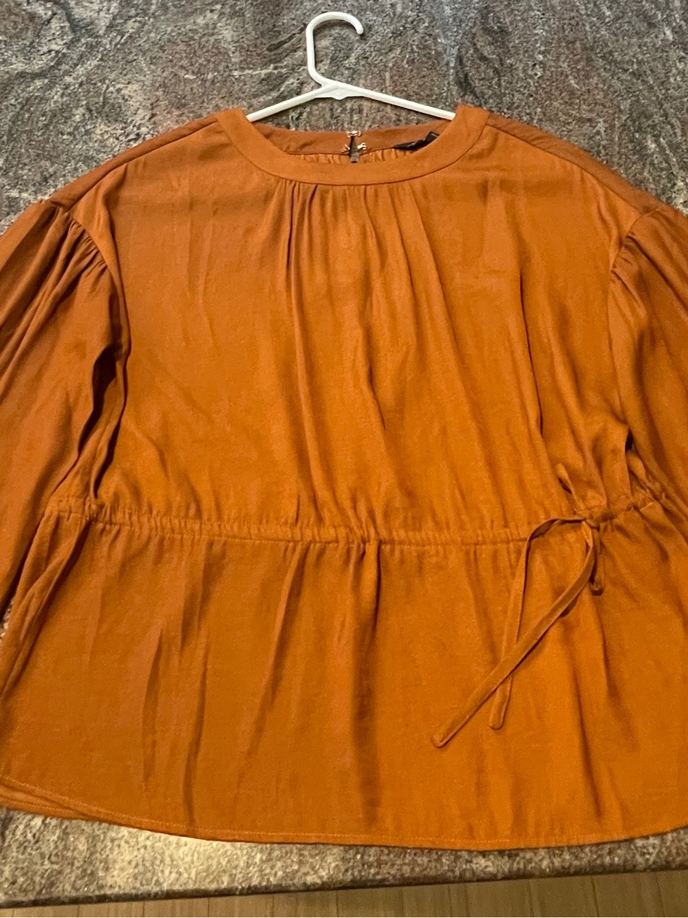 Banana Republic Women's Rust/Copper Long-Sleeve Satin Peplum Waist Tie Top